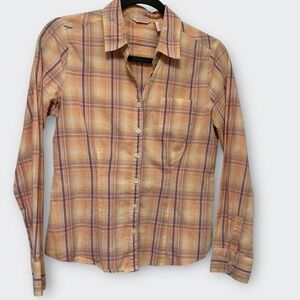 Vintage Dockers Peach Plaid Button Down Western Shirt S Rodeo Y2K 90s Cowgirl